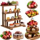 6 Pcs Acacia Cake Stand Set, Wood Dessert Table Display Set,1 Pcs 3 Tire Cupcake Display Stands Cookies Dessert Display Plate and 5Pcs Dessert Trays for Party Wedding Baby Shower Tea Party