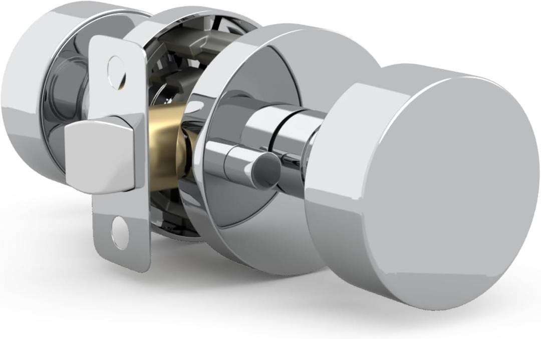 Mega Handles Buena Privacy Door Knobs - 1 Pack Reversible Interior Silver Door Knobs, Heavy Duty Bed and Bath Door Knobs with Privacy Lock, Fits All Standard Door Sizes - Polished Chrome