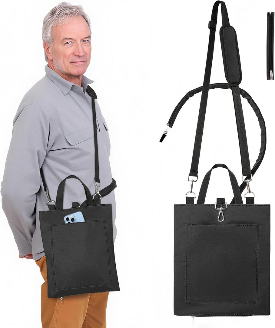 Rhino Valley Catheter Bag Holder, Foley Catheter Bag Covers with Adjustable Strap & Tube Cover, Nephrostomy Bag Holder with Storage Pocket, for Privacy, for Bed, Walker & Wheelchair, Black