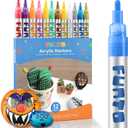 Funto Acrylic Paint Pens for Rock Painting, Fabric, Wood, Canvas, Metal, Ceramic, Glass, 12 Colors Paint Marker Set, Non-Toxic, Quick Drying
