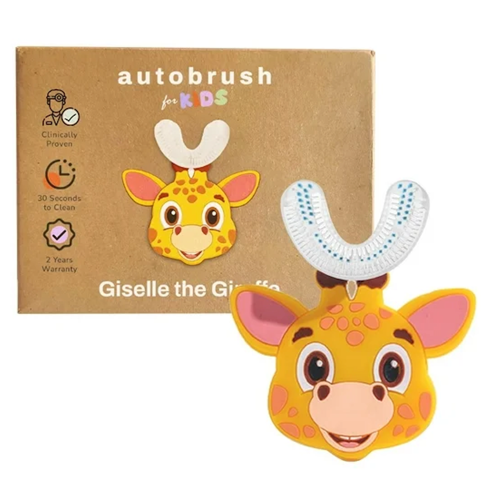 AutoBrush Manual Kids U Shaped Toothbrush with Soft Nylon Bristles (Double-Sided), Ages 3-5, Giraffe