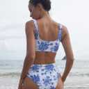 BERLOOK O-Ring Cut Out One-Piece Swimsuit Sexy Floral U Neck Bathing Suit (White, L)