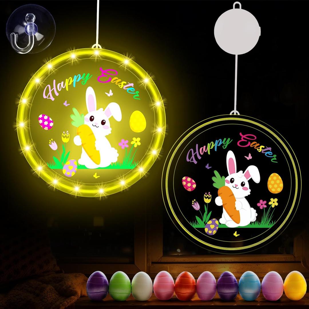 Geelin Happy Easter Window Decorations, Easter Egg Bunny Spring Window Light Battery Operated Rabbit Shaped LED Hanging Light Indoor and Outdoor for Patio Bedroom Party Wall Decoration (Multicolor)