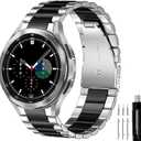 GOLDTOLUCK Compatible with Samsung Galaxy Watch 7 6 5 4 FE Band Pro Classic 3/47/45/40/44/42/46mm No Gap Classy Elegant Casual Men Women Metal Business Stainless Steel (Black/Silver)