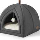 Bedsure Cat Beds for Indoor - 2 in 1 Cat Cave House Tent for Kittens and Small Pets with Removable Washable Cushioned Pillow, Foldable Kitten Hideaway with Non-Slip Bottom, Dark Grey, 16 inches