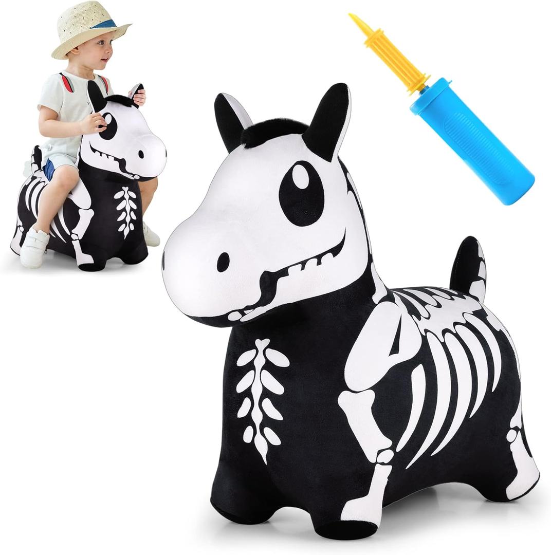 iPlay, iLearn Bouncy Pals Skeleton Hopping Horse, Toddler Bouncing Animal Toys, Inflatable Plush Bounce Hopper, Kid Indoor Ride On Bouncer, Halloween Birthday Gifts 18 Months 2 3 4 5 Year Old Boy Girl