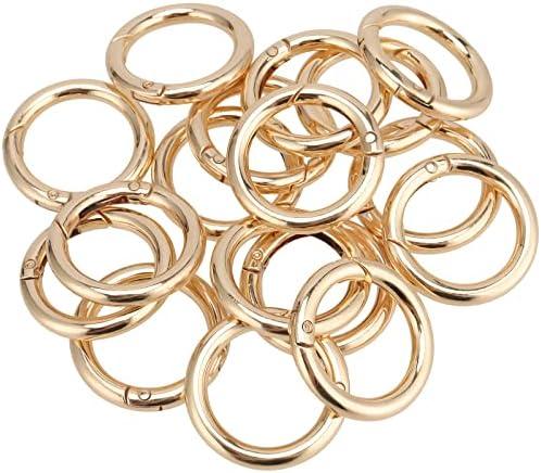 HOZEON 30 PCS 1 Inch Spring O Rings, Round Key Ring Clip, Zinc Alloy Trigger Spring Hooks Clip Keyring Buckle Secure Holder DIY Accessories for Key Chains, Purse, Bags, Gold