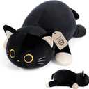 24" Black Cat Plush Weighted Stuffed Animals, 4.2lbs Weighted Black Cat Pillow Giant Cat Stuffed Animal Cuddle Plushies Gift for Kids Adults