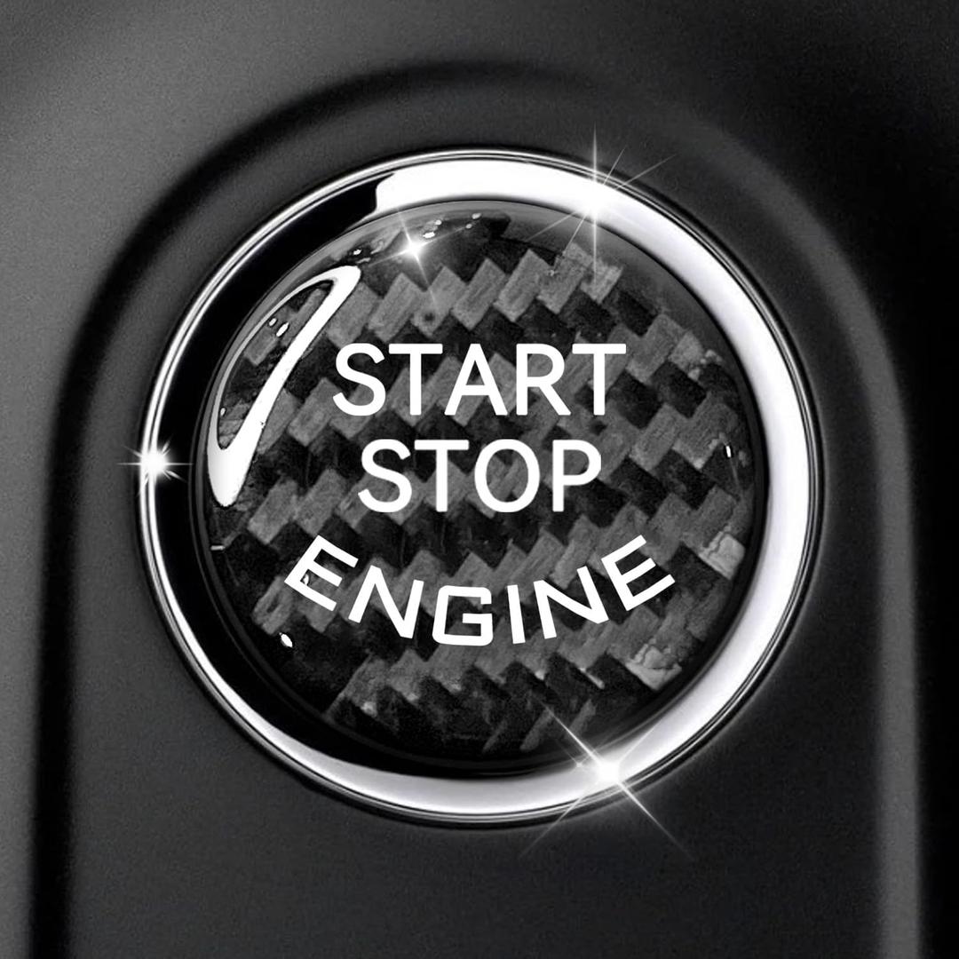 Car Push Start Button Cover Carbon Fiber Engine Push Start Stop Button Sticker, 25-26mm Carbon Fiber Universal Car Interior Ignition Power Buttons Trim Covers Decorations Accessories(Black)