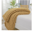 Bigacogo Chunky Knit Throw Blanket for Couch, 40x40 inches, 100% Hand Knitted with Thick Jumbo Chenille Yarn, Cozy Soft Large Rope Knot Cable Crochet Blankets for Sofa Bed Living Room, Goldenrod