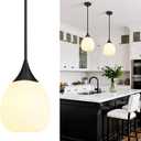 Kitchen Island Pendant Light: Mid Century Matte Black Hanging Light Fixtures with Frosted Glass Globe - 10 Inch Farmhouse Chandeliers Ceiling Lighting for Dining Room, 1 Pack-10inch