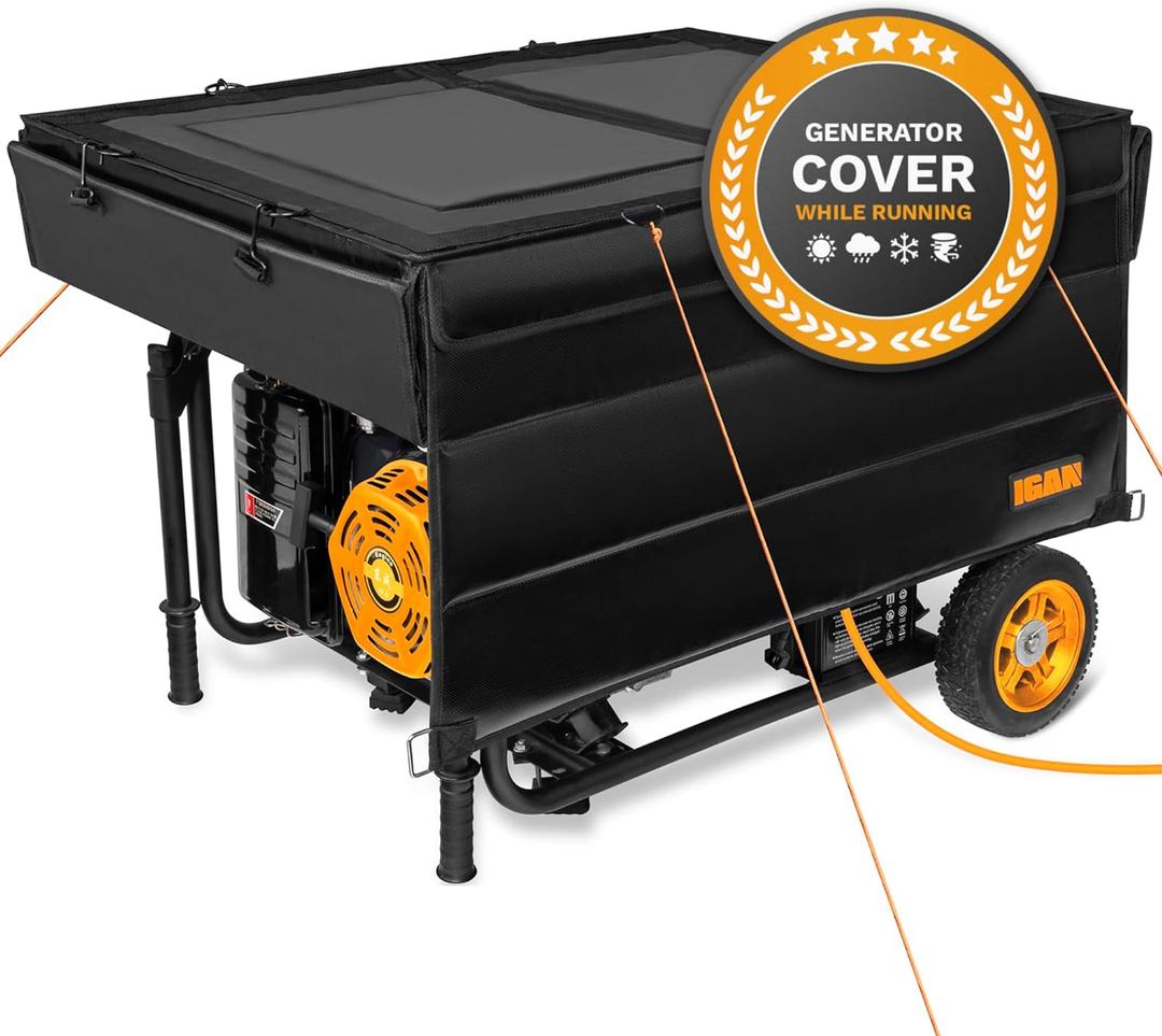 IGAN Generator Covers While Running Pro-Max for most 3500w-12000w Generators - Ultra Heavy Duty Generator Covers for Outside with Windproof Kit - Portable Waterproof Generator Cover, Black