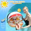 Mambobaby Baby Pool Float with Canopy, Non-Inflatable Infant Swim Float with Safe Seat and Tail Support for 24 Months, UPF 50+ Sun Protection