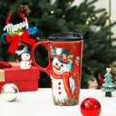Christmas Ceramic Coffee Mug Snowman Travel Cup with Gift Box, 17oz Latte Cup for Xmas Holiday Party, Microwave Safe