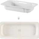 Extendable Over the Sink Colander Strainer Basket, Plastic Retractable Kitchen Sink Basket - Wash Vegetables, Fruits, Drain Pasta and Dry Dishes  (White L)