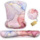 Wrist Rest Support Ergonomic Gel Mouse Pad & Memory Foam Keyboard Set Non-Slip Rubber PU Base Easy Typing and Relieve Wrist Pain Mouse Mat for Computer Office - Pink Marble