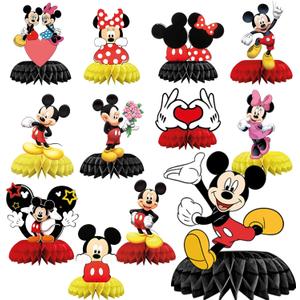 12PCS Mickey Mouse Centerpieces  Set of 12 Birthday and Baby Shower Table Decorations Honeycomb Party Decor Cute Centerpiece Set for Kids Celebrations and Themed Events