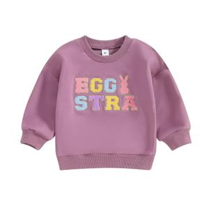 5 x wybzd Toddler Boys Girls Easter Outfit Baby Kids Egg Star Crewneck Sweatshirt Oversize Pullover Bunny Shirt Holiday Clothes Purple Egg Star 12-18 Months (Purple)