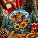 2 x Highland Cow Ornament 2025 with Sunflowers  Rustic Farmhouse Ornament, Scottish Cow Christmas Tree Decoration, Country Animal, Farm Lover Home Dcor, Countryside Rustic Keepsake