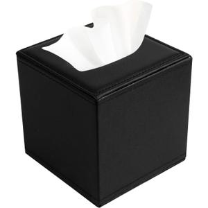 PU Leather Tissue Box Cover with Magnetic Closure,Square Tissue Box Holder with Magnetic Closure at The BottomUsed for Bathroom Vanity Countertop Night Stands Bedroom Office Desk and Offices-Black
