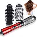 3-in-1 Hot Air Styler & Rotating Hair Dryer Brush with 2 Interchangeable Brushes | Anti-Frizz Ionic Technology for Straightening, Drying & Curling | 3 Heat Settings & 360 Rotation (Red)