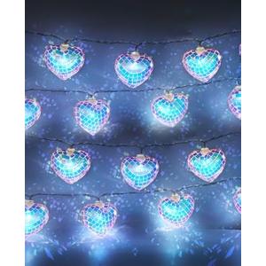 20 LED Disco Ball Mirror LED Party String Light Christmas Lanterns for Holiday Wall Window Tree Decorations Indoor Outdoor Patio Party Yard Garden Kids Bedroom Living Dorm (Ocean Love Blue, 20-LED)