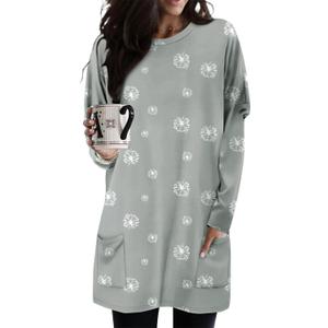 KISSMODA Womens Casual Tunic Tops for Leggings Long Sleeve Fall Shirts with Pockets (Gray, L)