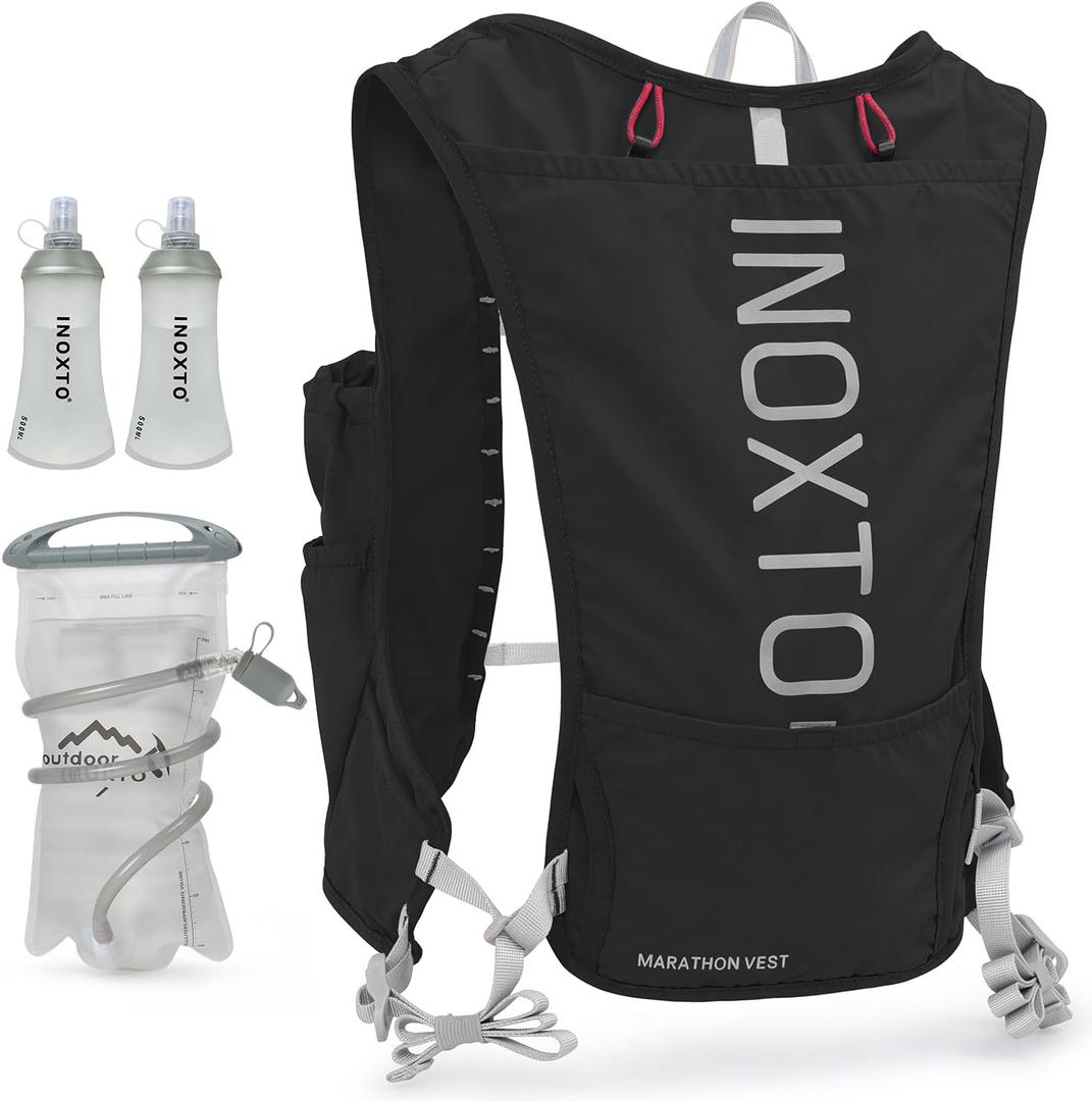 INOXTO Running Hydration Vest Backpack, Lightweight Insulated Pack with 1.5L Water Bladder Bag Daypack for Hiking Trail Running Cycling Race Marathon for Women Men (588black)