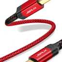 JSAUX USB B to USB C Printer Cable 15ft, Nylon Braided MIDI Cable Compatible With MacBook Pro, HP, Epson, Canon, Brother, Lexmark, Xerox Printers and Scanner - Red