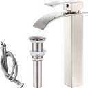 VOTON Vessel Sink Faucet Brushed Nickel Modern Tall Waterfall Bathroom Sink Faucet with Pop-Up Drain Single Handle Bathroom Faucet 1 Hole Bowl Lavatory Vanity Faucet, Rv Sink Camper Farmhouse Faucet