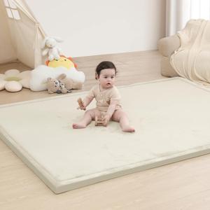 Baby Play Mat for Floor,1.3" Thick Memory foam Tummy Time Mat for Toddlers,Infants,kids,Water-Repellent Soft Nursery Rug,Extra Large Non Slip for Crawling&Yoga,Tatami Style for Living Room(Cream)