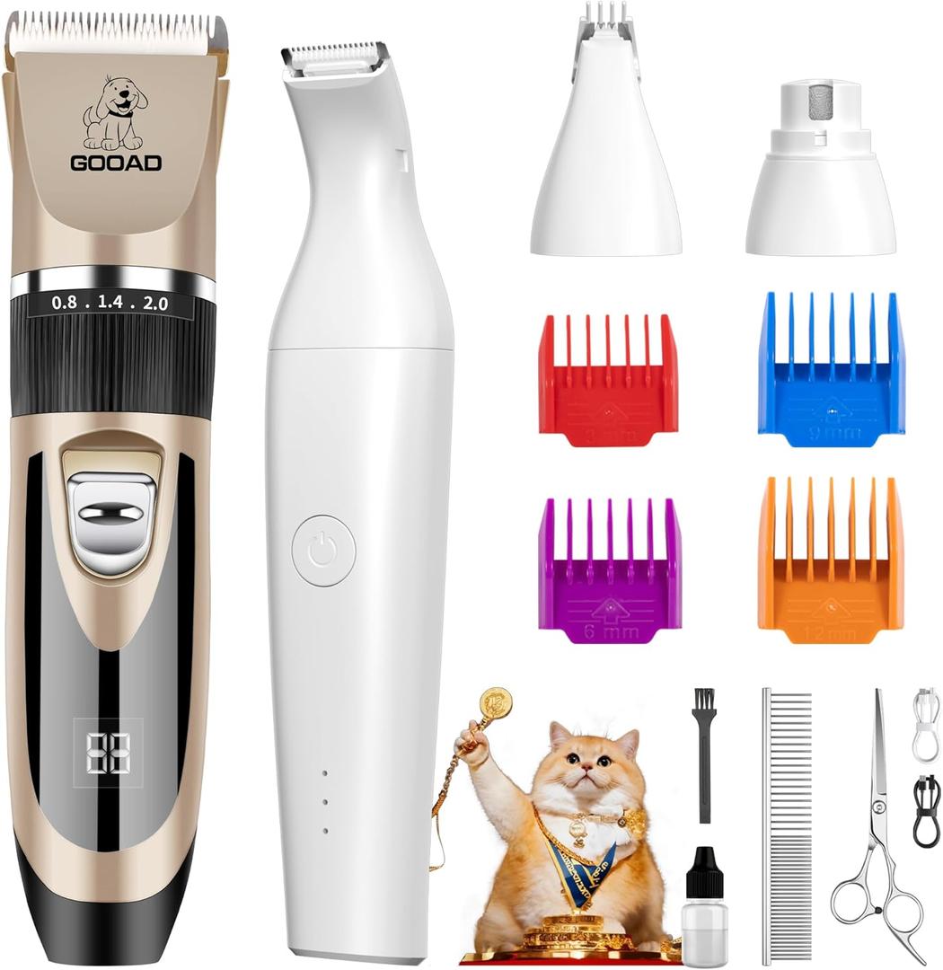Cat Clippers for Matted Hair - Cordless & Quiet Pet Clippers for Cats with Long Hair, Low Noise Cat Shaver & Nail Grinder Kit for Grooming Small Dogs