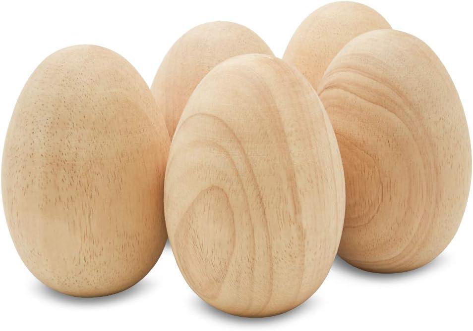 Fake Eggs to Paint, Pack of 5 Smooth Standable Wooden Eggs for Crafts, 4-3/8 Inch Wooden Easter Egg Decor, Wood Chicken Egg to Paint & Dye, by Woodpeckers