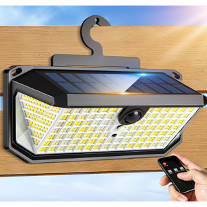 LUHLEE 526LEDs Solar Outdoor Lights Hanging on Fence 6000K Solar Motion Lights Outdoor with 270° Wide Angle,3 Modes and Remote Control, Hook Installation Solar Lights for Chain Link (2)