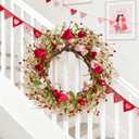 WDS WONDROUS 18.8 Inch Valentine's Day Wreath, Red Pink White Tulip Heart Wreath for Front Door Decor, Spring Wedding Anniversary Party Decoration