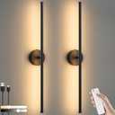 Wireless Battery Operated Wall Sconce Set of 2, Black 10000 mAh Rechargeable Wall Lights Fixture with Remote Control, LED 3000K-6000K Dimmable Magnetic Wall Lamp Decor for Bedroom Living Room, 31.5 ''