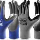 COOLJOB 10 Pairs Nitrile Dipped Safety Work Gloves with Grip, Non-slip Rubber Coated Bulk Garden Gloves for Men, Heavy-duty Oil Resistant for Truck Driver, Warehouse Box Handler, Large, Gray Blue