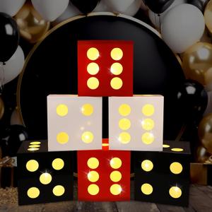 6 PCS Large Dice Favor Boxes with Light 11.8 Inch Casino Theme Party Decorations Las Vegas Birthday Balloon Boxes Casino Night Centerpieces Boxes for Game Night Birthday Party Supplies Favors