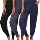 Ficerd 3 Pack Women's Lounge Pants, Cozy Yoga Joggers with Pockets High Waisted Workout Sweatpants Lightweight Comfy Pants (Medium, Black, Dark Heather Gray, Dark Blue)