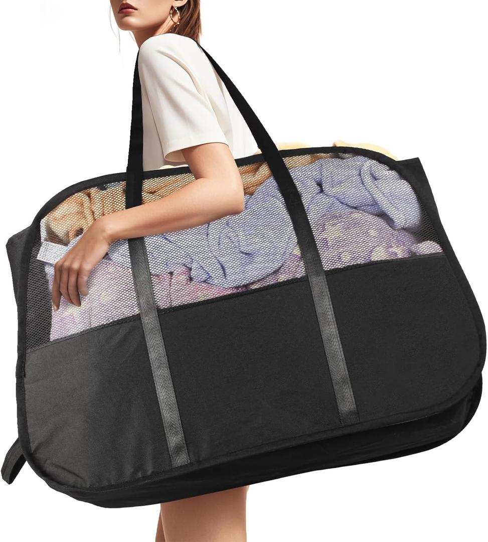 Collapsible Laundry Baskets with Easy Carry Handles, 95L Clothes Hamper for Storage, Foldable Laundry Basket Tear-proof, Large Pop Up Hampers for Laundry, Bedroom, Bathroom, Dorm Black