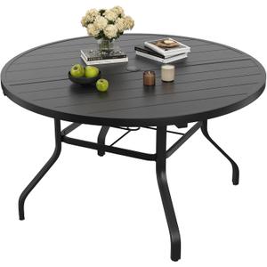 Soohow Round Outdoor Patio Dining Table, 47" Round Patio Table with 1.57" Umbrella Hole, Metal Outdoor Dining Tables for Patio, Graden, Backyard and Poolside, 47" Dia