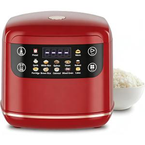 Portable Digital Rice Cooker, 6-Cup (Uncooked)/12-Cup (Cooked) Small Rice Maker with Steaming Basket, Mini Rice Cooker with 2L Removable Nonstick Inner Pot, 10 Menu Options, Auto Keep Warm, 24 Hour Delay Timer (Dark Red)