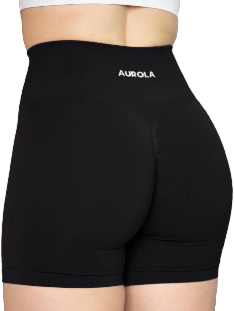 AUROLA Intensify Workout Shorts for Women Seamless Scrunch Short Gym Yoga Running Sport Active Exercise Fitness Shorts, Black, Mm Black 