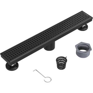 Neodrain 18-Inch Black Linear Shower Drain with Removable Quadrato Pattern Grate,Professional 304 Stainless Steel Rectangle Shower Floor Drain Manufacturer,Leveling Feet,Hair Strainer,Matte Black