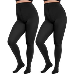 Citystl 2 Pairs Plus Size Tights for Women, 80D Opaque Black Tights, Solid Color Soft Microfiber (X-Large-XX-Large Plus)