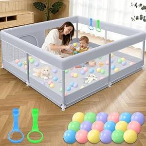 XVISHX Baby Playpen 50 x 50 Inch Play Pen Playards, Playpen for Babies and Toddlers, Baby Playard for Indoor & Outdoor Active Center Game Fence, with Skin-Friendly Fabric and Soft Breathable Mesh Grey