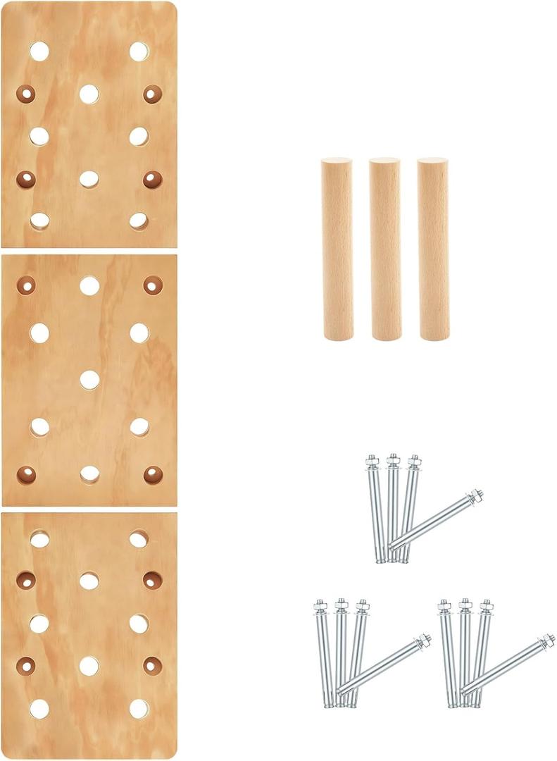 Climbing Pegboard 12'x48' Rock Climbing Board with Dowel Pegs 23 Holes Wall Mounted Ladder Fitness Cross Training for Rock Climbings Gift, Christmas Birthday Present for Climber