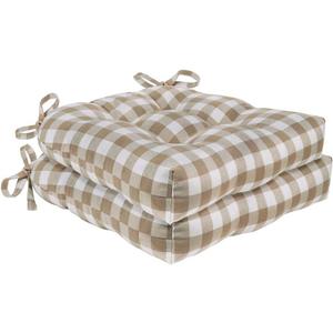 ACHIM Buffalo Check Tufted Chair Seat Cushions, 2-Pack, Taupe - 16" x 15" x 3" - Comfortable Seat Cover Pad with Stain Repellent Fabric & Ties to Indoor & Ourdoor Chair Styles Home Decor