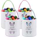 4 Pieces Easter Bunny Basket Egg Bags for Kids Cloth Tote Bags Canvas Cotton Empty Personalized Candy Egg Basket Bunny Print Buckets Carrying Presents and Eggs Hunt Bag Toys Bucket Boys Girls