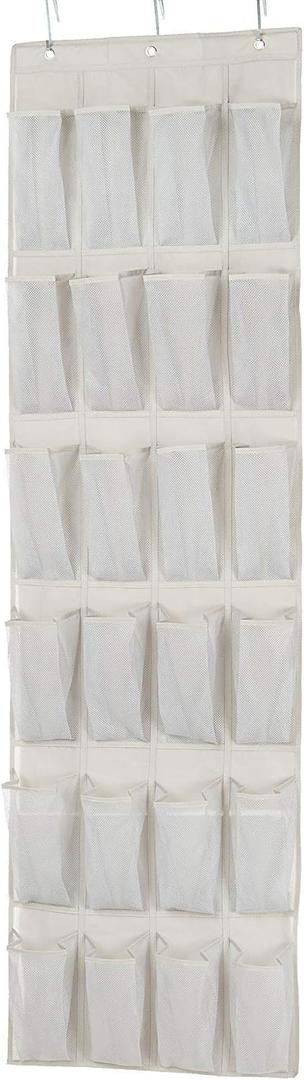 Amazon Basics 24 Medium Pocket Over-the-Door Hanging Shoe Organizer, Light Grey